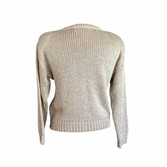 One Step Up VTG Hand Knitted Ramie Sweater Tan Blue Fair Isle Sweater Size LARGE - Picture 2 of 7